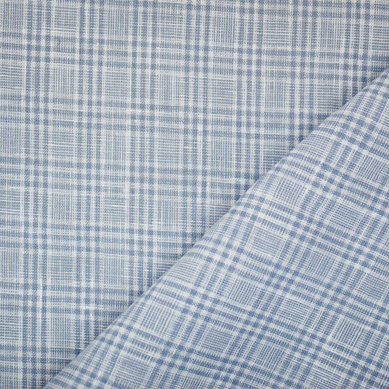 White-Blue Spence Bryson Plaid Irish Linen Woven Fabric By the Yard
